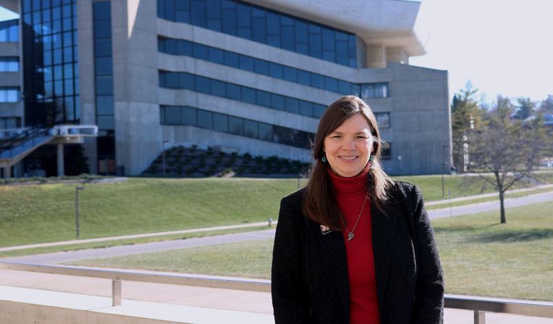 Tammy Koolbeck posing outside Stephens Auditorium.